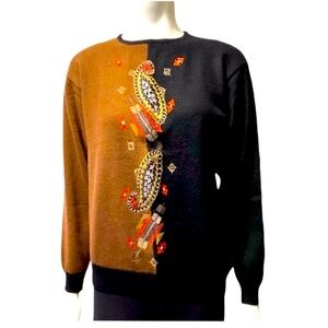 Country Casual Embroidery Pure New Wool Sweater Size M